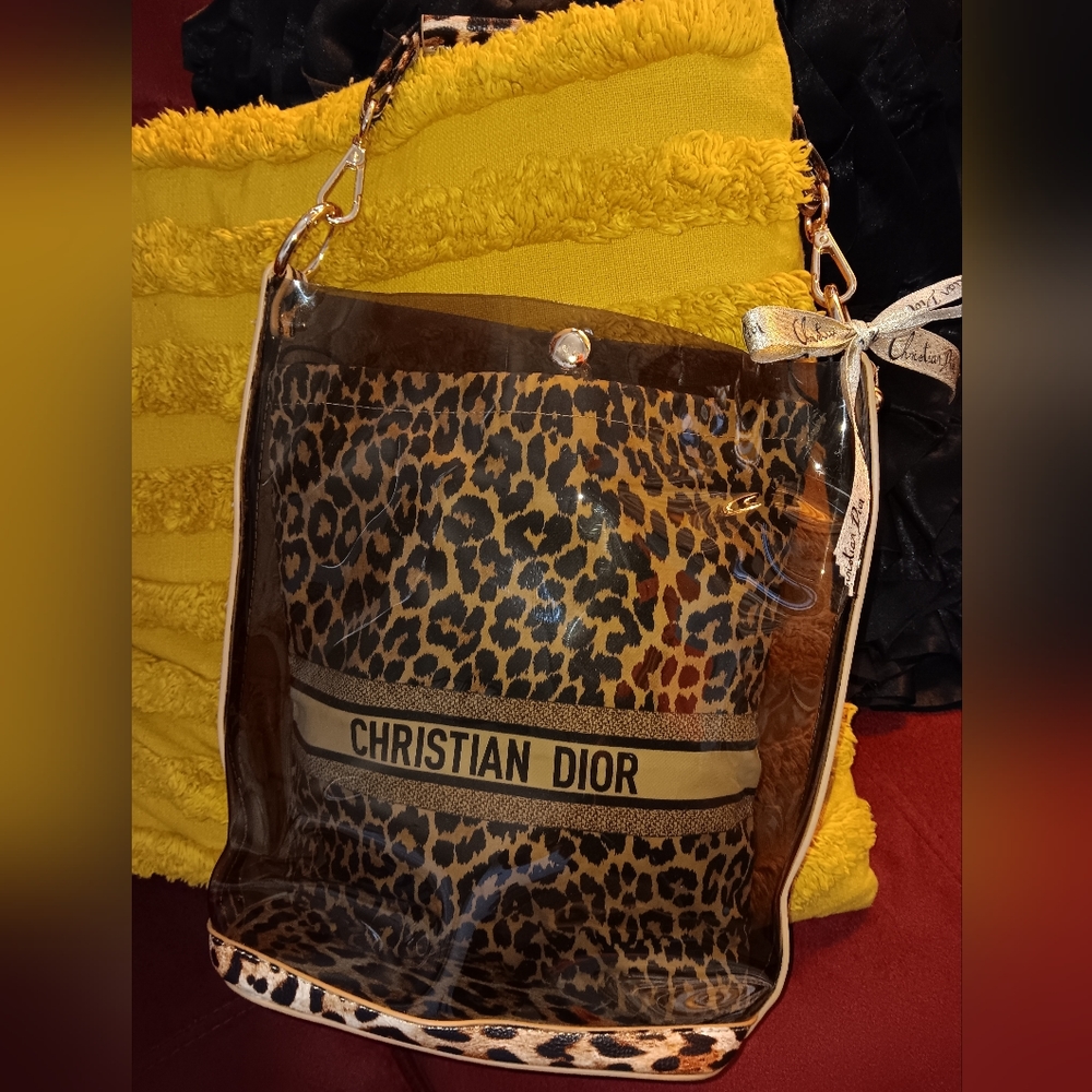 Christian dior cheetah pouch in clear bag
